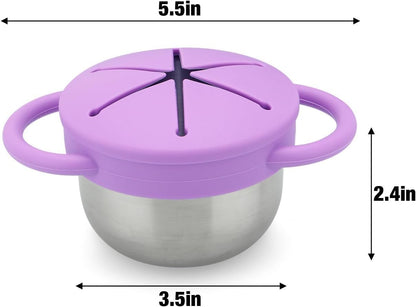 2 Pack Stainless Steel Toddler Snack Cups, Spill Proof, BPA Free