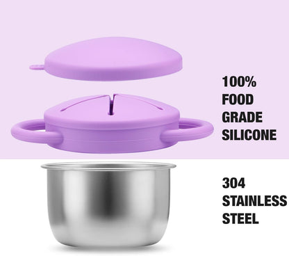2 Pack Stainless Steel Toddler Snack Cups, Spill Proof, BPA Free
