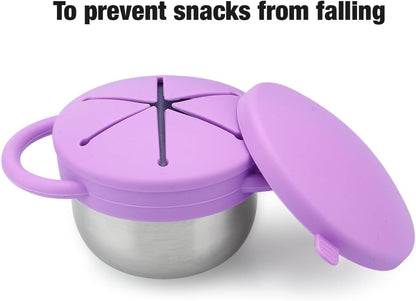 2 Pack Stainless Steel Toddler Snack Cups, Spill Proof, BPA Free