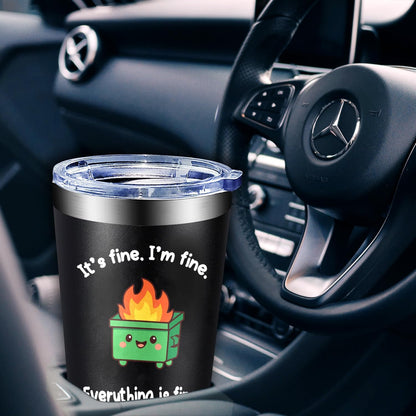 Dumpster Fire Tumbler - 20oz Stainless Steel coffee Mug Tumbler, Christmas Gifts for Women Friends Coworkers Employees, Funny Office Decor Desk Accessories Gifts for Coworkers, Everything Is Fine Mug