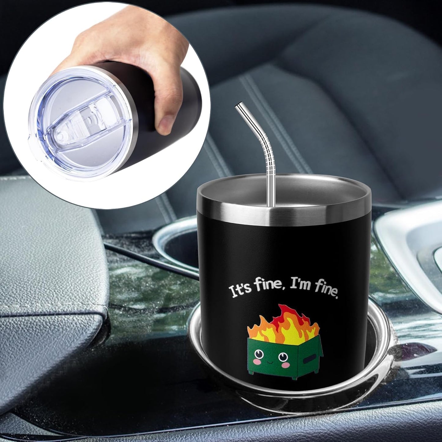 Dumpster Fire Tumbler - 20oz Stainless Steel coffee Mug Tumbler, Christmas Gifts for Women Friends Coworkers Employees, Funny Office Decor Desk Accessories Gifts for Coworkers, Everything Is Fine Mug