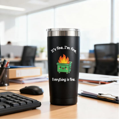 Dumpster Fire Tumbler - 20oz Stainless Steel coffee Mug Tumbler, Christmas Gifts for Women Friends Coworkers Employees, Funny Office Decor Desk Accessories Gifts for Coworkers, Everything Is Fine Mug