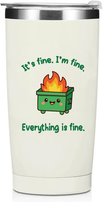 Dumpster Fire Tumbler - 20oz Stainless Steel coffee Mug Tumbler, Christmas Gifts for Women Friends Coworkers Employees, Funny Office Decor Desk Accessories Gifts for Coworkers, Everything Is Fine Mug