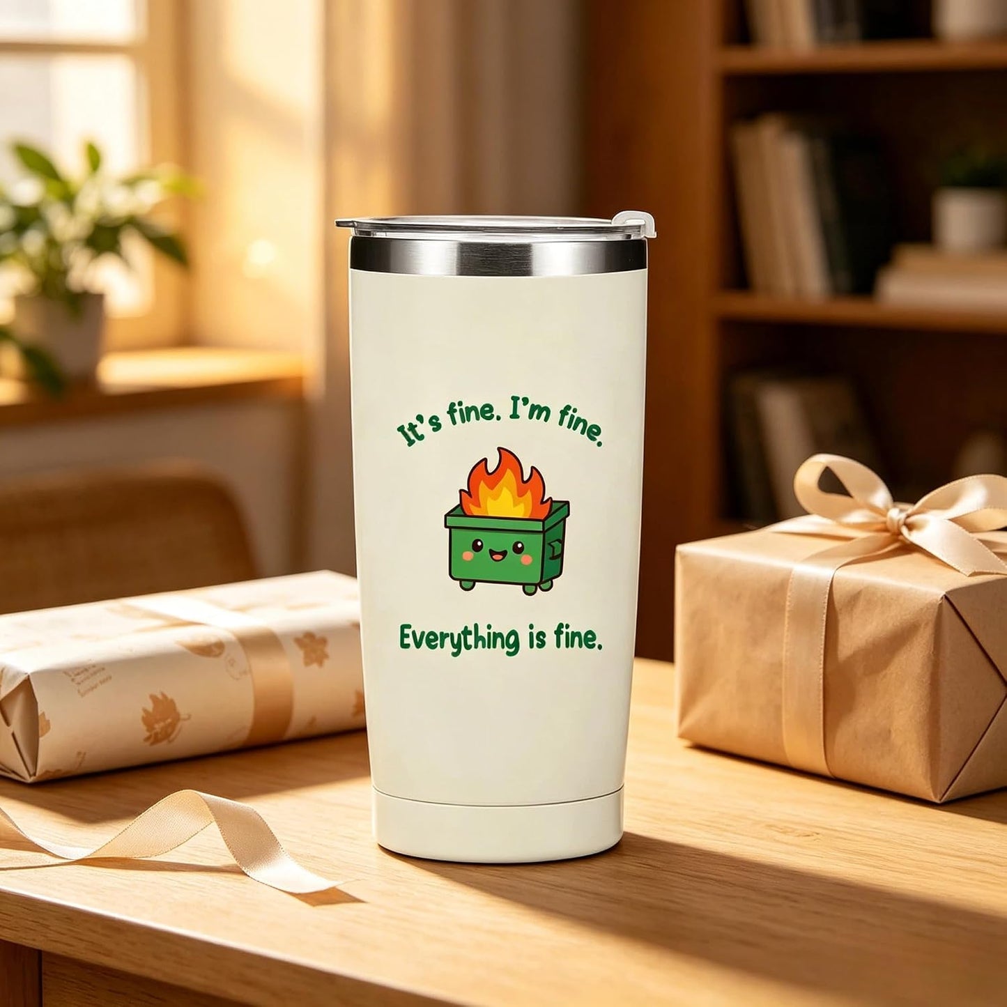 Dumpster Fire Tumbler - 20oz Stainless Steel coffee Mug Tumbler, Christmas Gifts for Women Friends Coworkers Employees, Funny Office Decor Desk Accessories Gifts for Coworkers, Everything Is Fine Mug