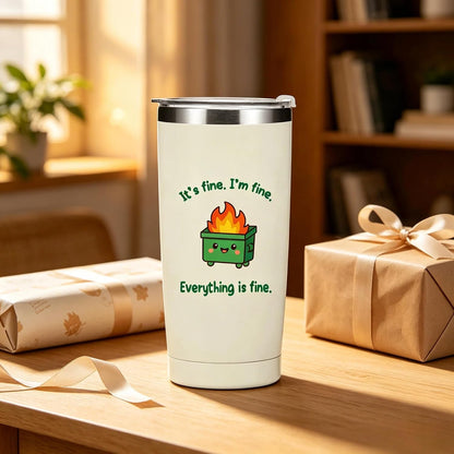 Dumpster Fire Tumbler - 20oz Stainless Steel coffee Mug Tumbler, Christmas Gifts for Women Friends Coworkers Employees, Funny Office Decor Desk Accessories Gifts for Coworkers, Everything Is Fine Mug