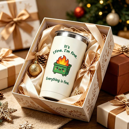 Dumpster Fire Tumbler - 20oz Stainless Steel coffee Mug Tumbler, Christmas Gifts for Women Friends Coworkers Employees, Funny Office Decor Desk Accessories Gifts for Coworkers, Everything Is Fine Mug