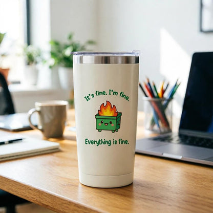 Dumpster Fire Tumbler - 20oz Stainless Steel coffee Mug Tumbler, Christmas Gifts for Women Friends Coworkers Employees, Funny Office Decor Desk Accessories Gifts for Coworkers, Everything Is Fine Mug