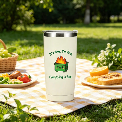 Dumpster Fire Tumbler - 20oz Stainless Steel coffee Mug Tumbler, Christmas Gifts for Women Friends Coworkers Employees, Funny Office Decor Desk Accessories Gifts for Coworkers, Everything Is Fine Mug