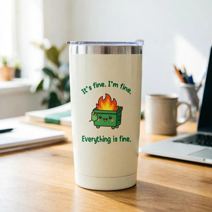 Dumpster Fire Tumbler - 20oz Stainless Steel coffee Mug Tumbler, Christmas Gifts for Women Friends Coworkers Employees, Funny Office Decor Desk Accessories Gifts for Coworkers, Everything Is Fine Mug