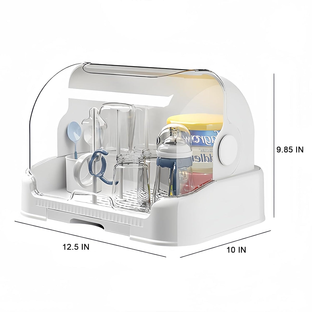 Baby Bottle Drying Rack Storage, Nursing Bottle Storage Box Organizer with Cover, Portable Kitchen Cabinet Organizer, Durable countertop Dryer (White)
