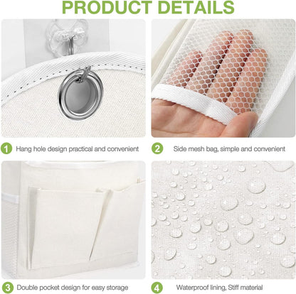 2 Pack Wall Hanging Organizer Bag with Pockets Fabric Storage Bag Basket Caddy Waterproof Over the Door Pouch Closet Shelves with Hook for Kitchen,Bedroom, Bathroom (White+White), (01)