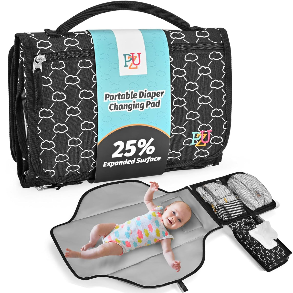 Portable Diaper Changing Pad - Changing Pad Portable with Wipes Pocket, Waterproof Diaper Changing Mat, Portable Changing Pad for Baby, Newborn Gift（Grey）