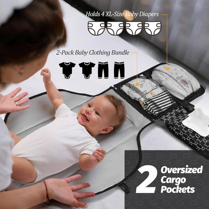 Portable Diaper Changing Pad - Changing Pad Portable with Wipes Pocket, Waterproof Diaper Changing Mat, Portable Changing Pad for Baby, Newborn Gift（Grey）