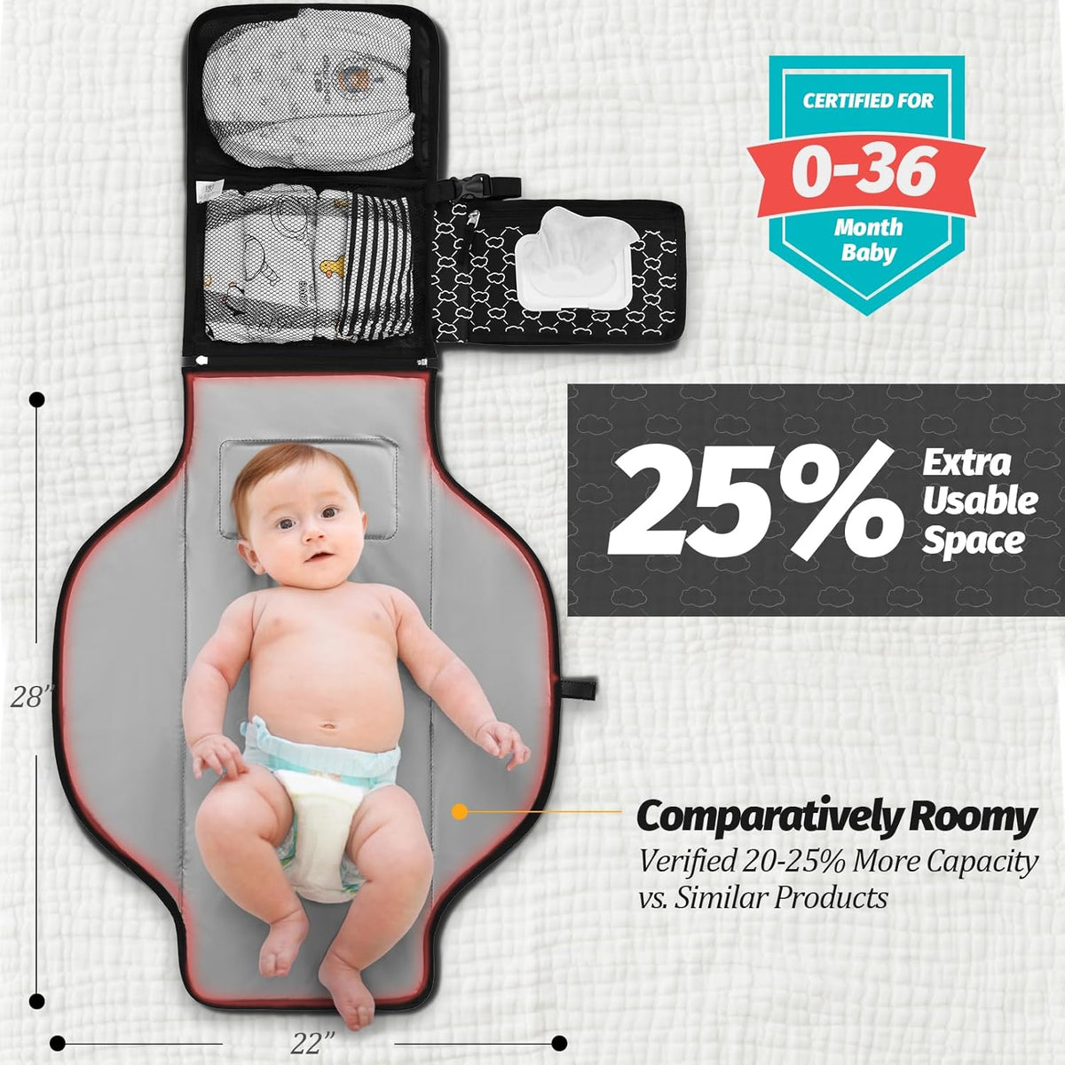 Portable Diaper Changing Pad - Changing Pad Portable with Wipes Pocket, Waterproof Diaper Changing Mat, Portable Changing Pad for Baby, Newborn Gift（Grey）
