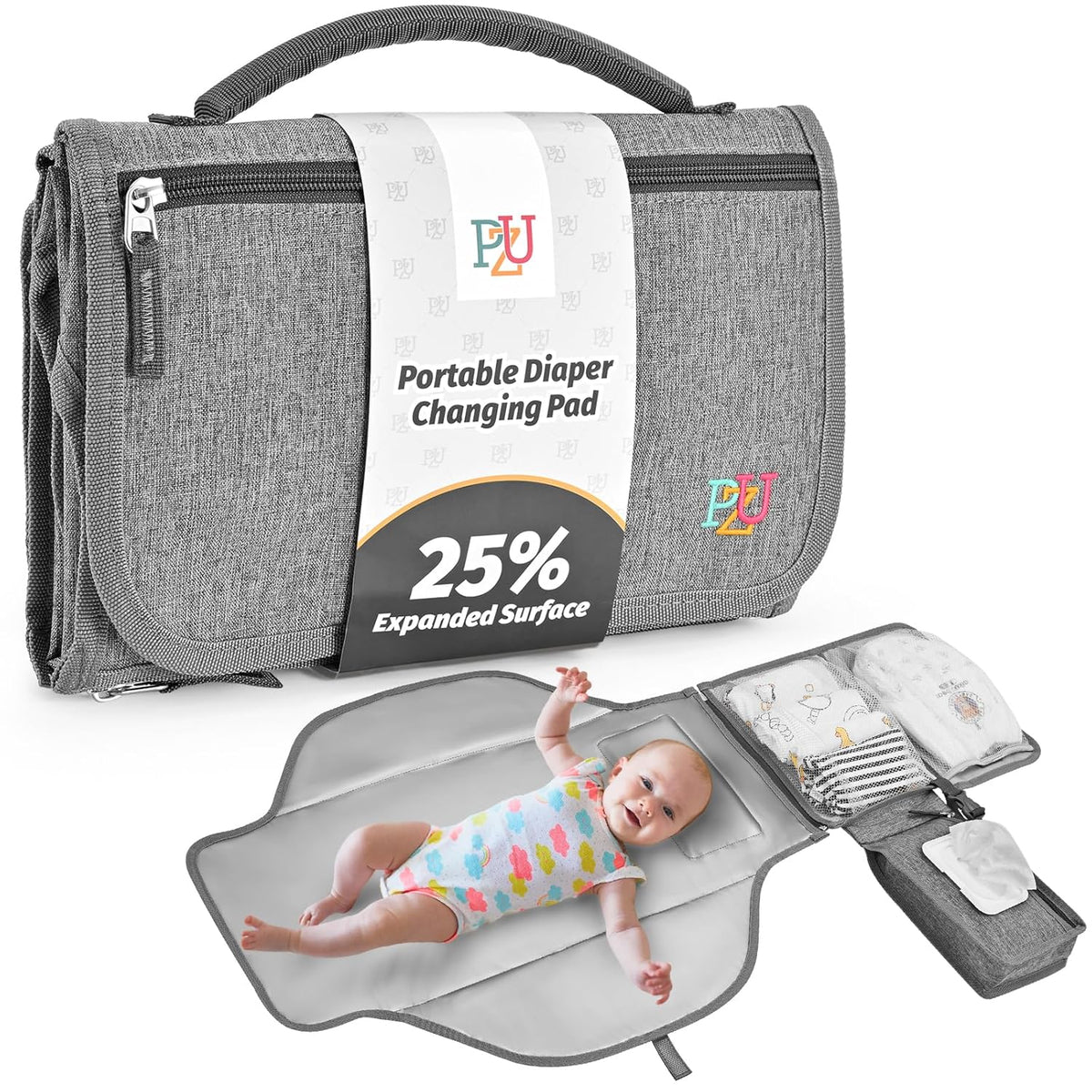 Portable Diaper Changing Pad - Changing Pad Portable with Wipes Pocket, Waterproof Diaper Changing Mat, Portable Changing Pad for Baby, Newborn Gift（Grey）