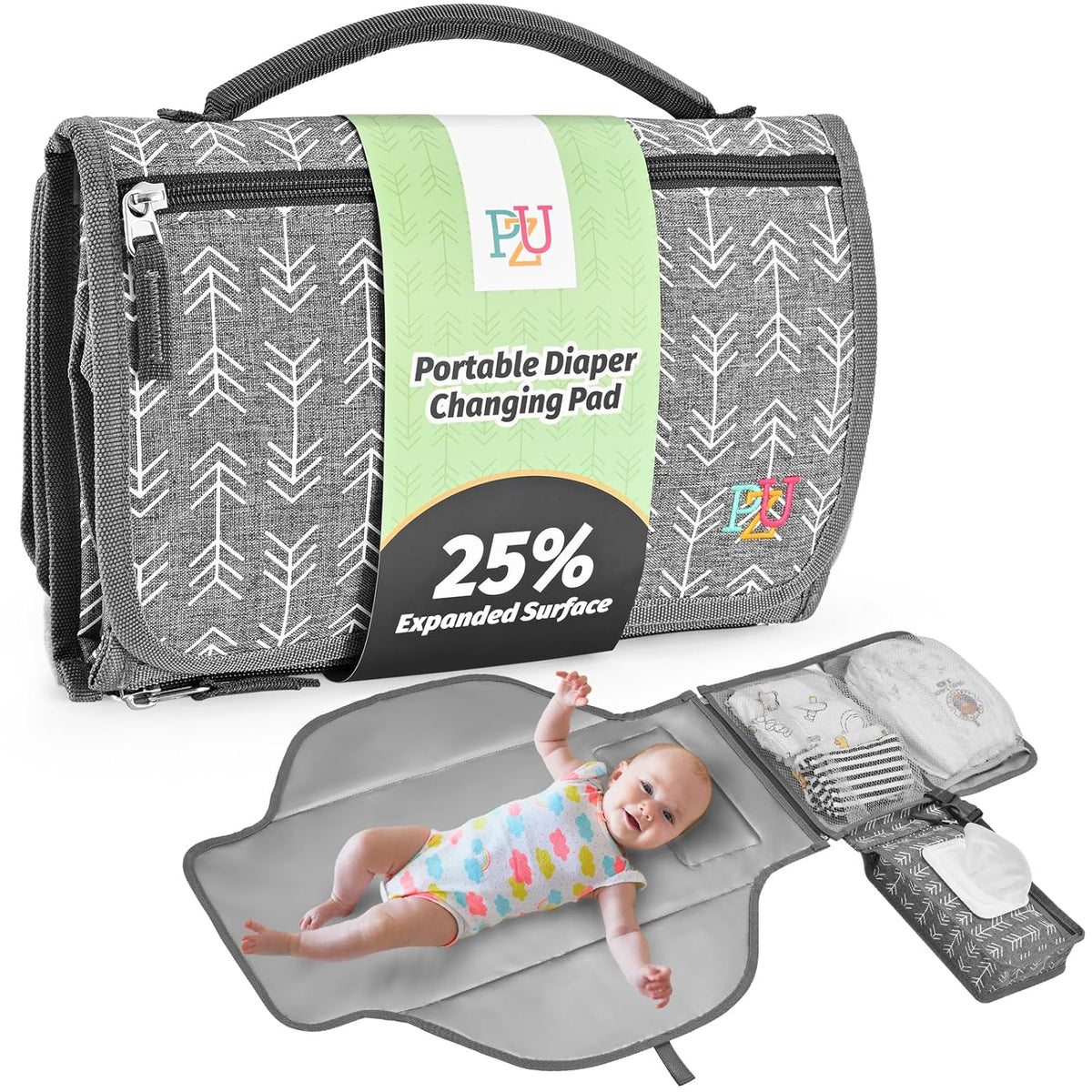 Portable Diaper Changing Pad - Changing Pad Portable with Wipes Pocket, Waterproof Diaper Changing Mat, Portable Changing Pad for Baby, Newborn Gift（Grey）