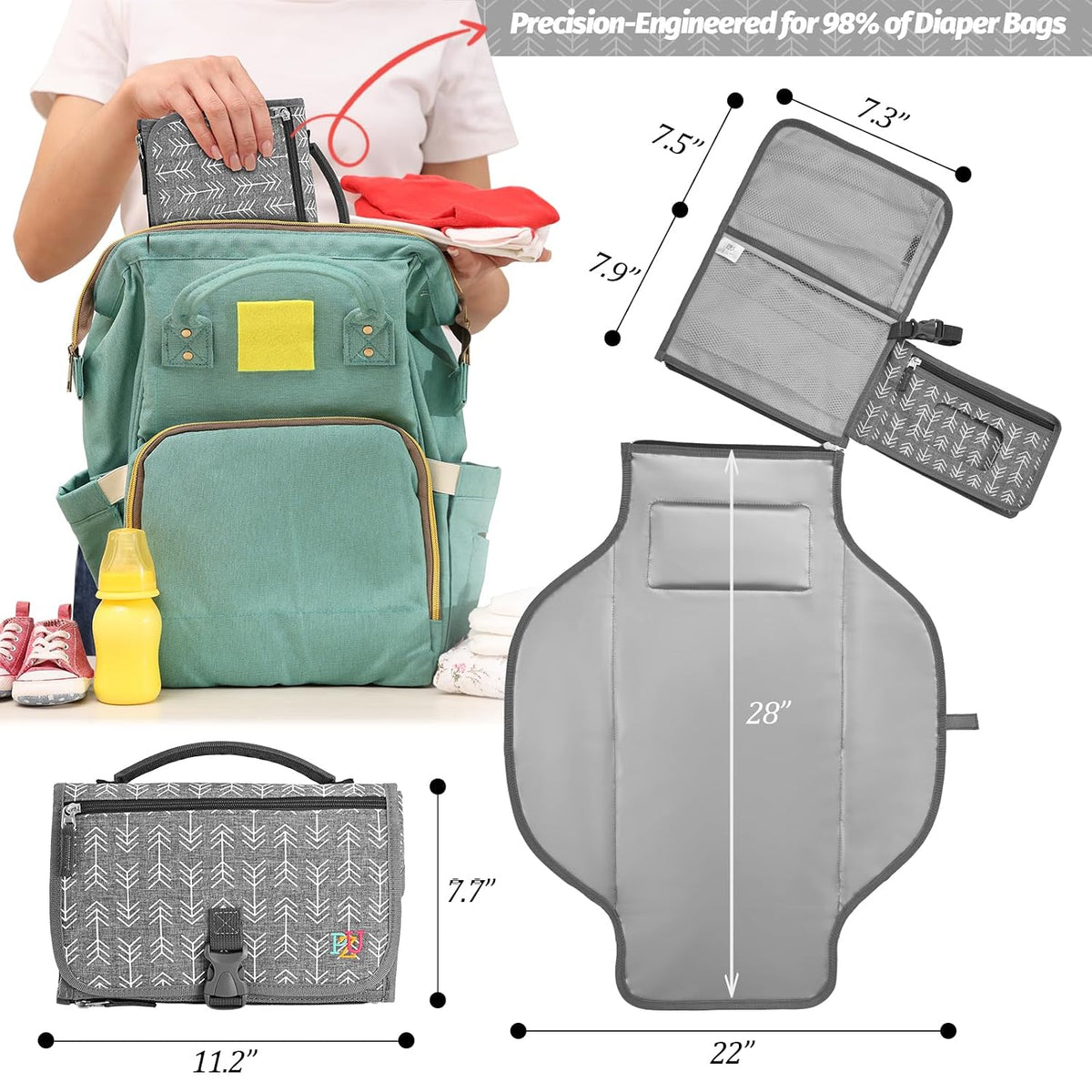 Portable Diaper Changing Pad - Changing Pad Portable with Wipes Pocket, Waterproof Diaper Changing Mat, Portable Changing Pad for Baby, Newborn Gift（Grey）