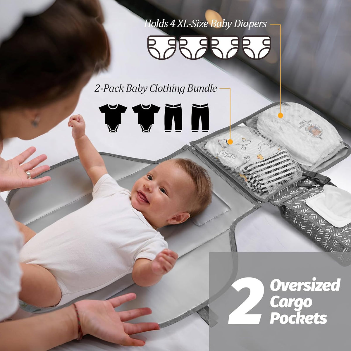 Portable Diaper Changing Pad - Changing Pad Portable with Wipes Pocket, Waterproof Diaper Changing Mat, Portable Changing Pad for Baby, Newborn Gift（Grey）