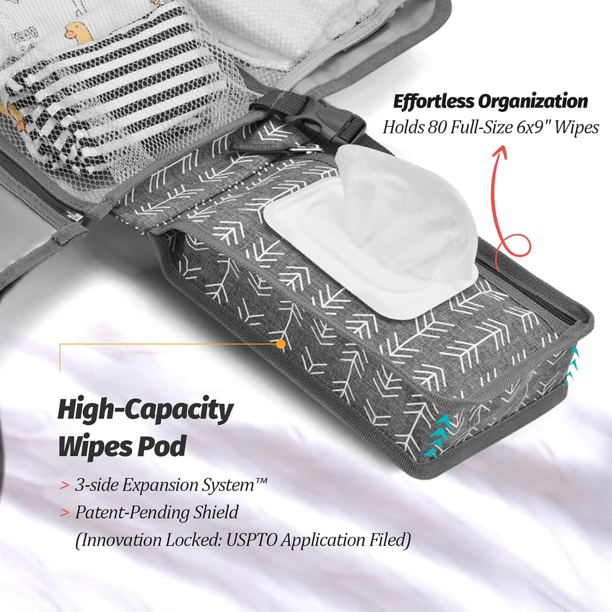 Portable Diaper Changing Pad - Changing Pad Portable with Wipes Pocket, Waterproof Diaper Changing Mat, Portable Changing Pad for Baby, Newborn Gift（Grey）