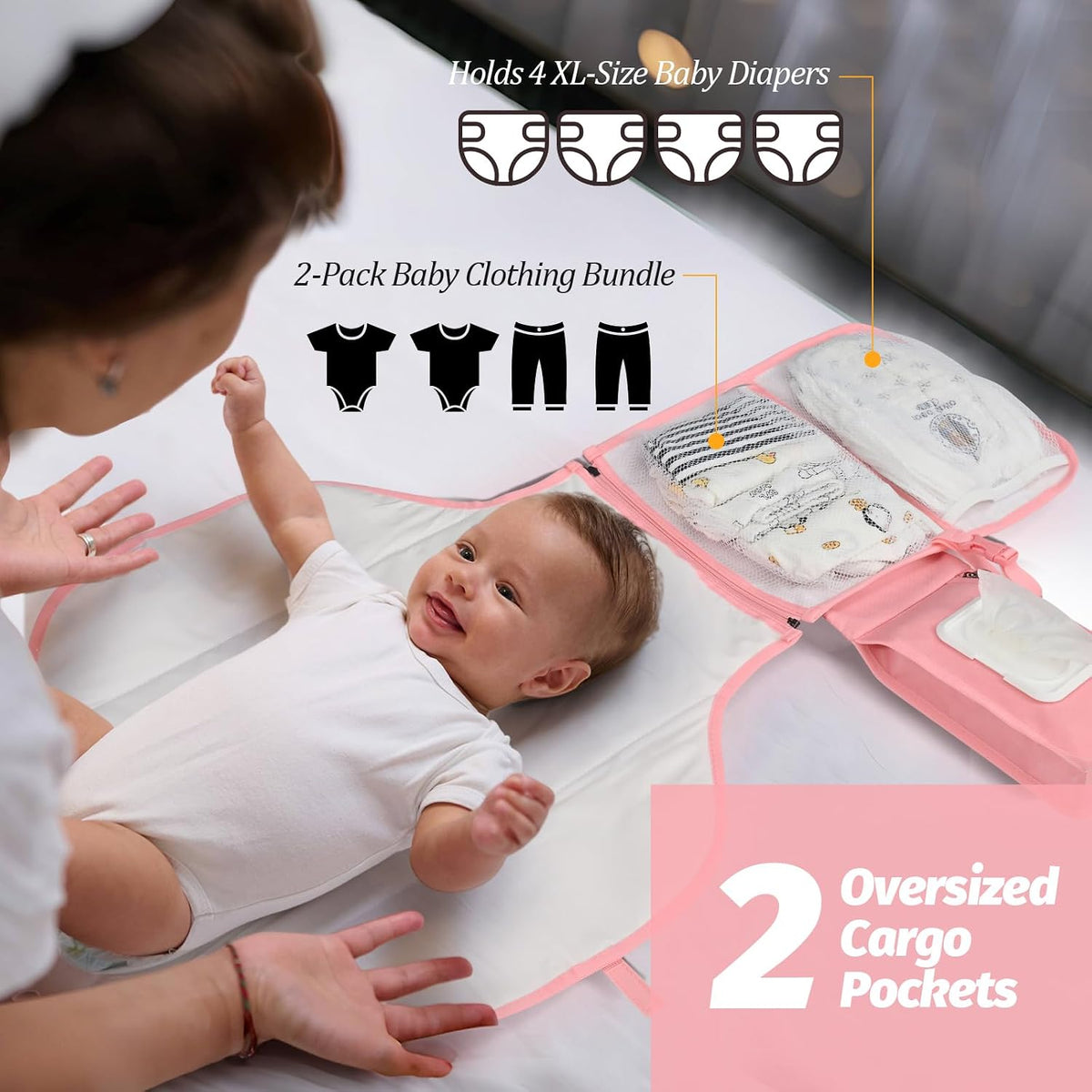 Portable Diaper Changing Pad - Changing Pad Portable with Wipes Pocket, Waterproof Diaper Changing Mat, Portable Changing Pad for Baby, Newborn Gift（Grey）