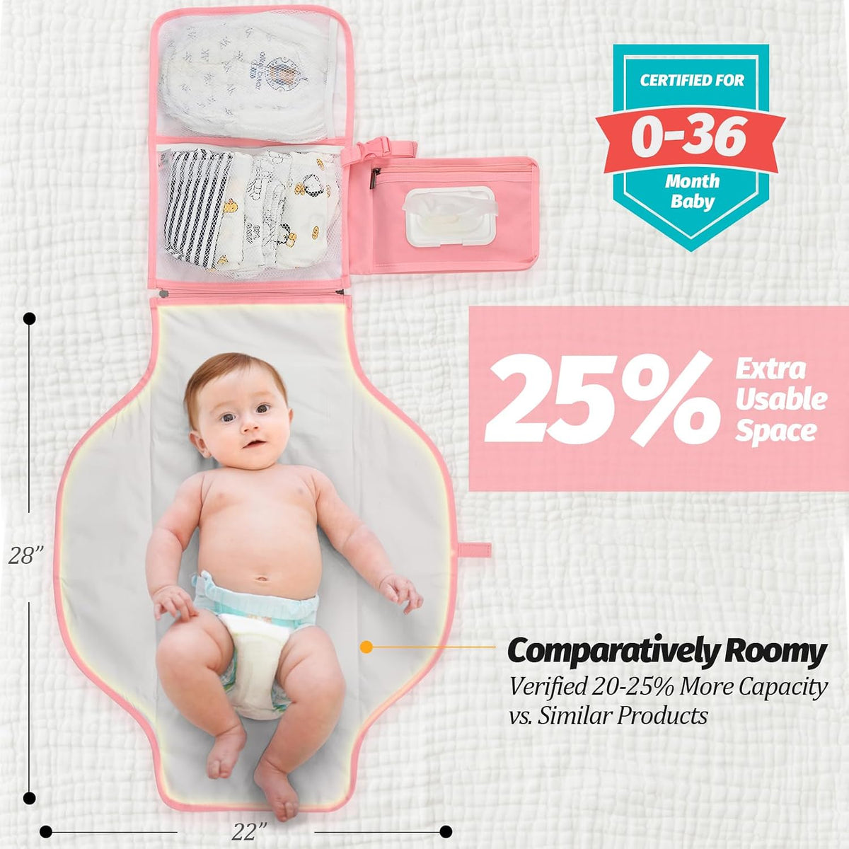 Portable Diaper Changing Pad - Changing Pad Portable with Wipes Pocket, Waterproof Diaper Changing Mat, Portable Changing Pad for Baby, Newborn Gift（Grey）