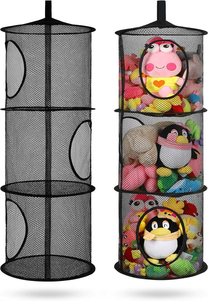 Hanging Stuffed Animal Storage Hammock Net 4 Tiers, Pink