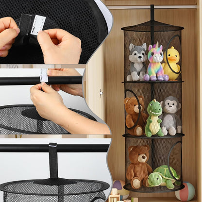 Hanging Stuffed Animal Storage Hammock Net 4 Tiers, Pink