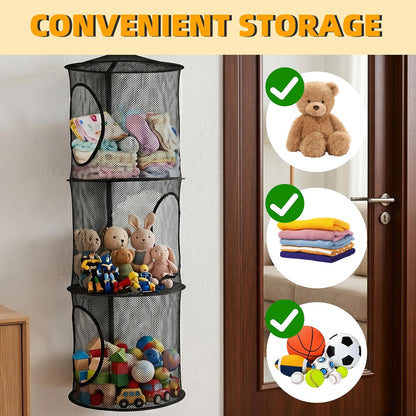 Hanging Stuffed Animal Storage Hammock Net 4 Tiers, Pink