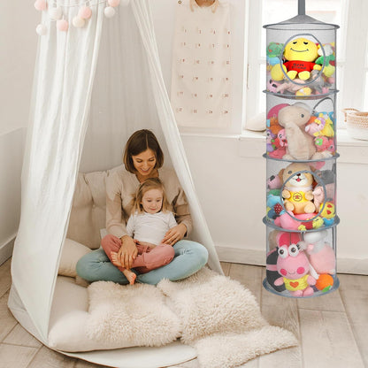 Hanging Stuffed Animal Storage Hammock Net 4 Tiers, Pink