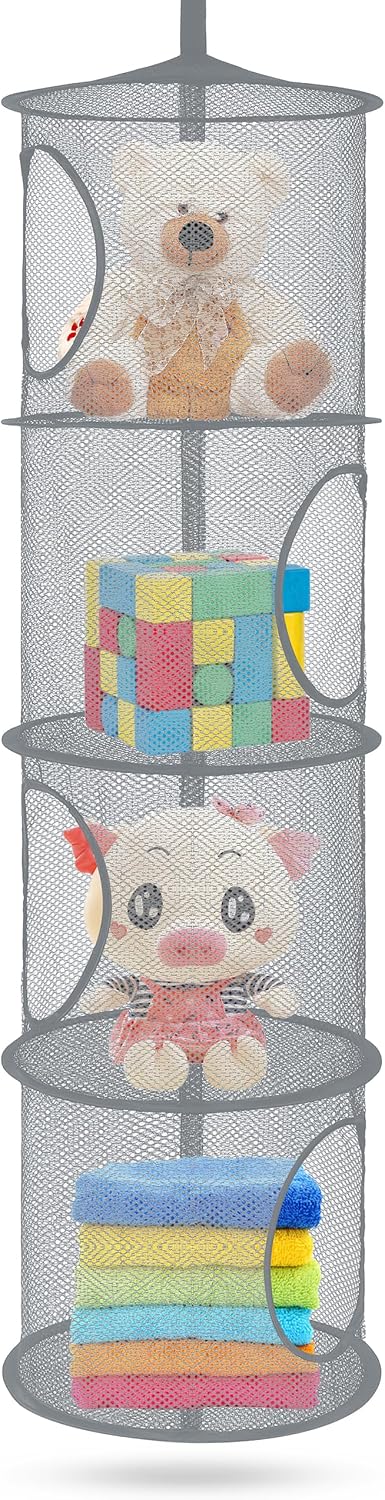 Hanging Stuffed Animal Storage Hammock Net 4 Tiers, Pink