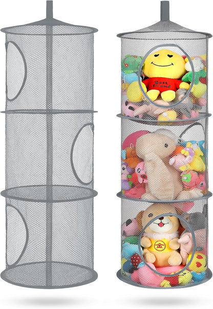 Hanging Stuffed Animal Storage Hammock Net 4 Tiers, Pink