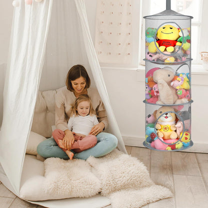 Hanging Stuffed Animal Storage Hammock Net 4 Tiers, Pink