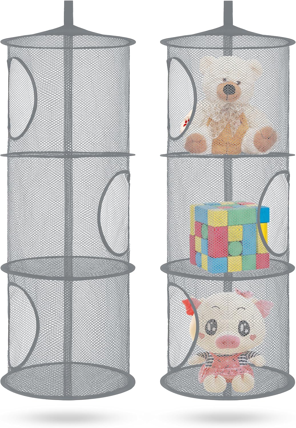 Hanging Stuffed Animal Storage Hammock Net 4 Tiers, Pink