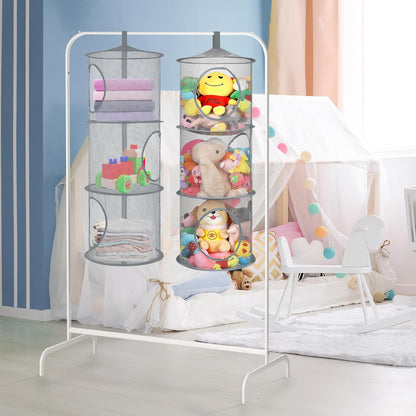 Hanging Stuffed Animal Storage Hammock Net 4 Tiers, Pink