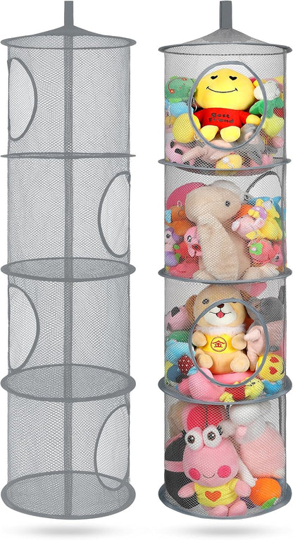 Hanging Stuffed Animal Storage Hammock Net 4 Tiers, Pink