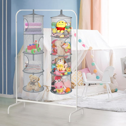Hanging Stuffed Animal Storage Hammock Net 4 Tiers, Pink