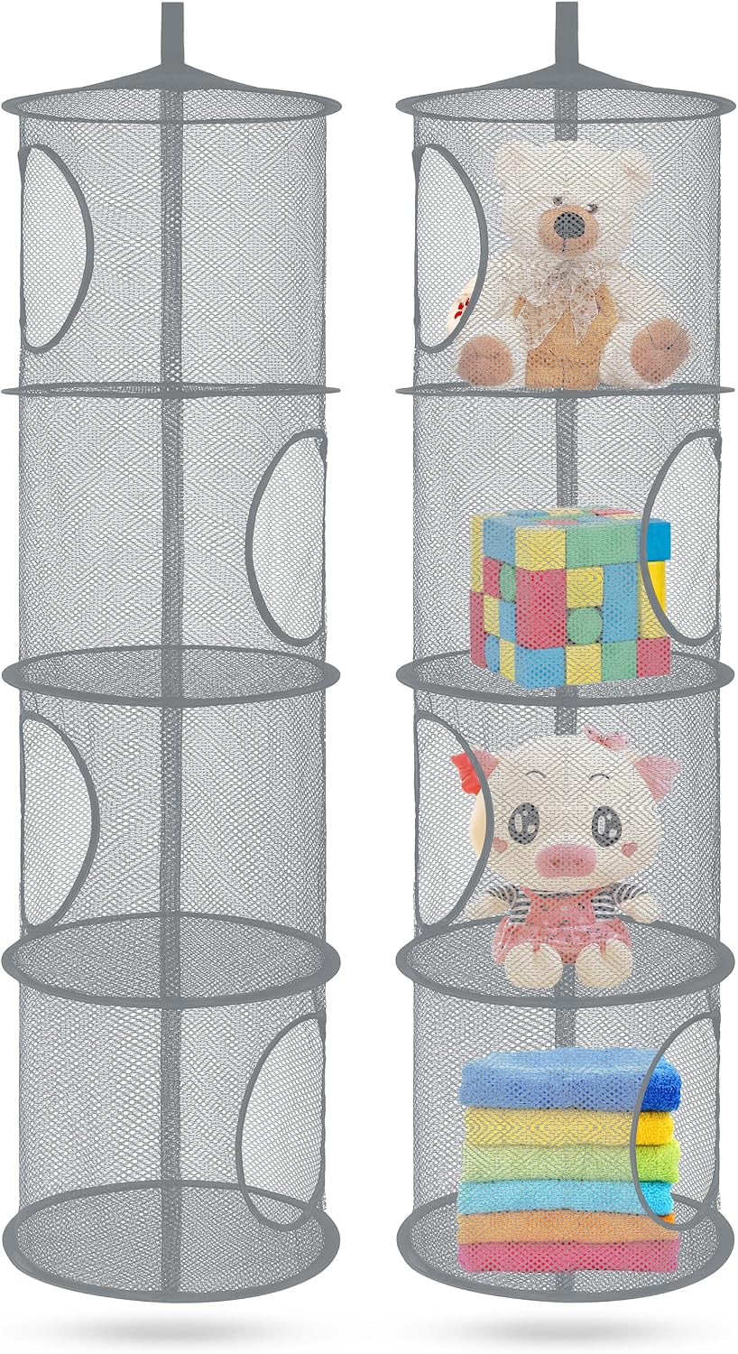 Hanging Stuffed Animal Storage Hammock Net 4 Tiers, Pink