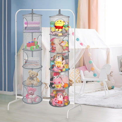 Hanging Stuffed Animal Storage Hammock Net 4 Tiers, Pink