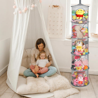 Hanging Stuffed Animal Storage Hammock Net 4 Tiers, Pink