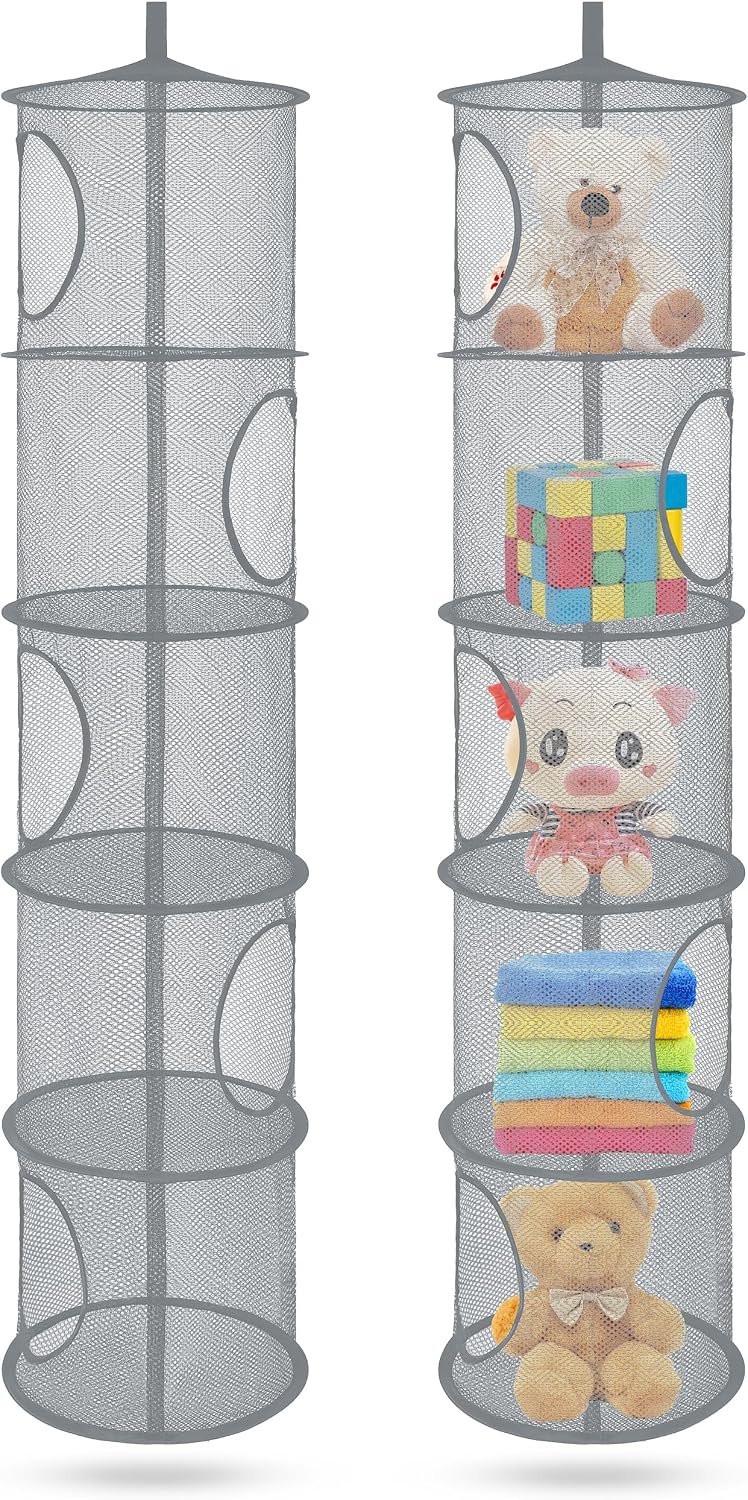 Hanging Stuffed Animal Storage Hammock Net 4 Tiers, Pink