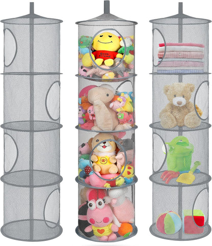 Hanging Stuffed Animal Storage Hammock Net 4 Tiers, Pink