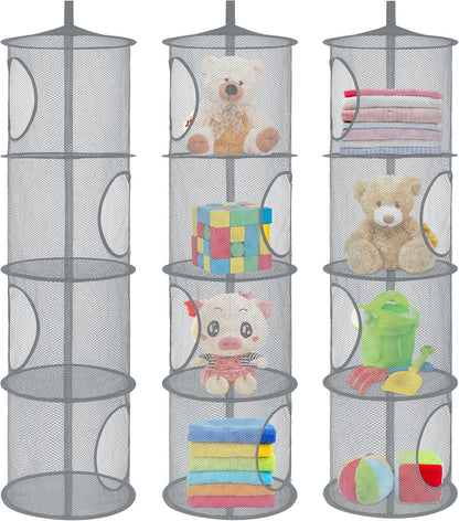 Hanging Stuffed Animal Storage Hammock Net 4 Tiers, Pink