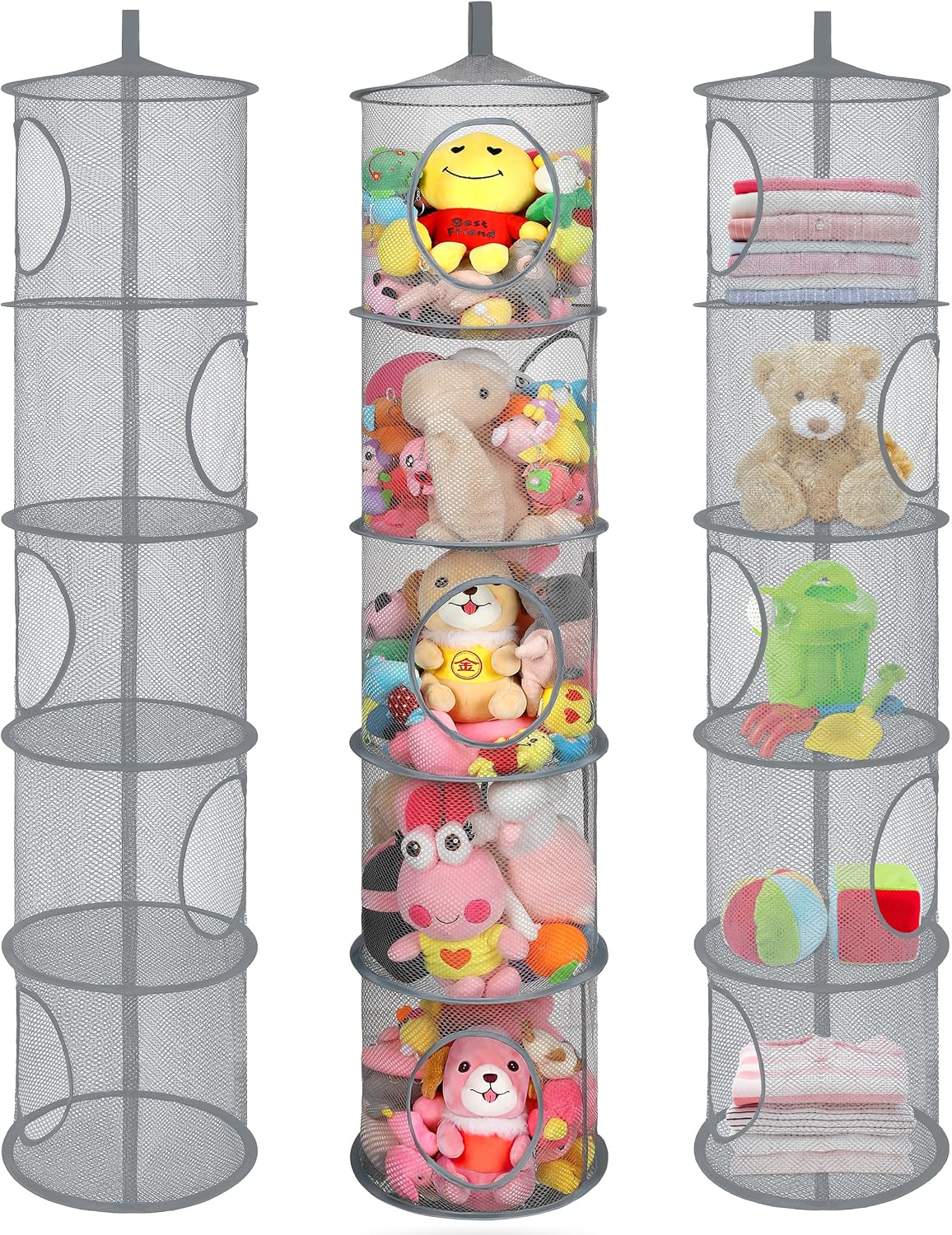 Hanging Stuffed Animal Storage Hammock Net 4 Tiers, Pink