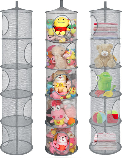 Hanging Stuffed Animal Storage Hammock Net 4 Tiers, Pink