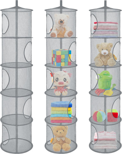 Hanging Stuffed Animal Storage Hammock Net 4 Tiers, Pink