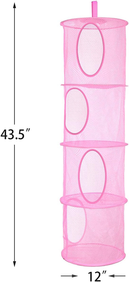 Hanging Stuffed Animal Storage Hammock Net 4 Tiers, Pink
