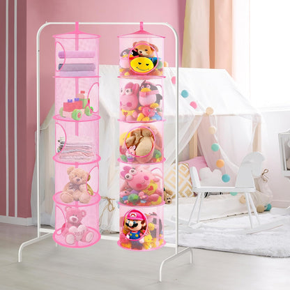 Hanging Stuffed Animal Storage Hammock Net 4 Tiers, Pink