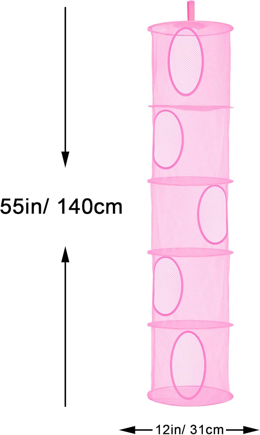 Hanging Stuffed Animal Storage Hammock Net 4 Tiers, Pink