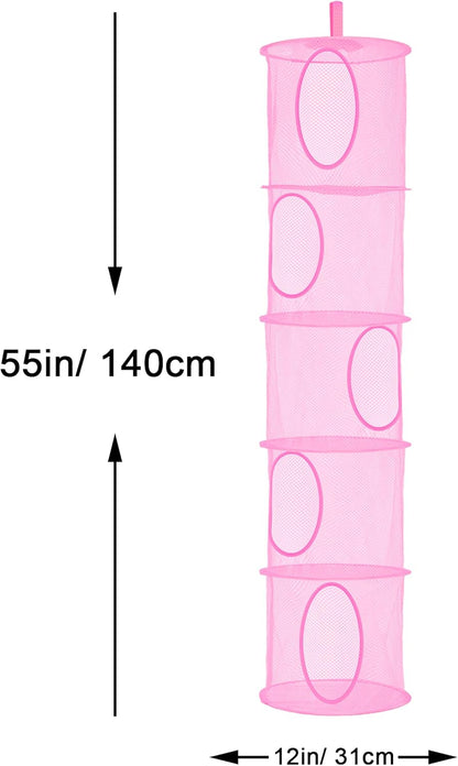 Hanging Stuffed Animal Storage Hammock Net 4 Tiers, Pink