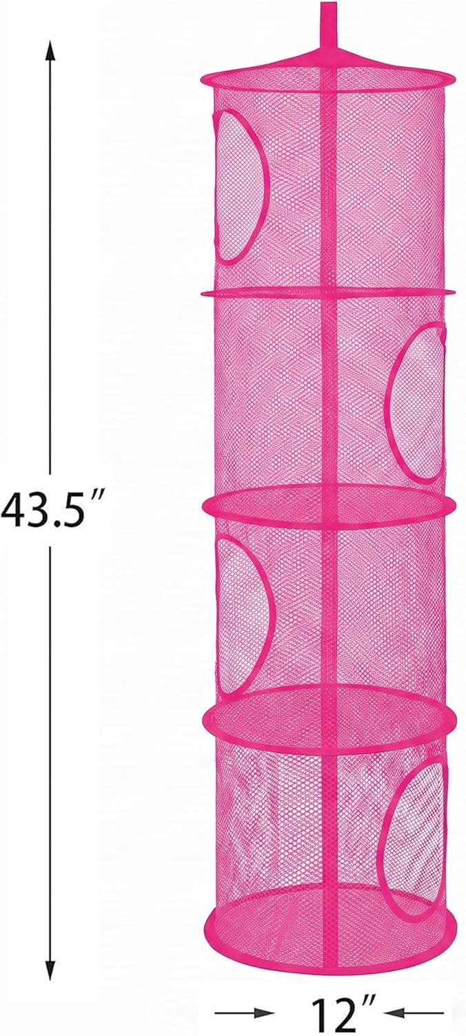 Hanging Stuffed Animal Storage Hammock Net 4 Tiers, Pink